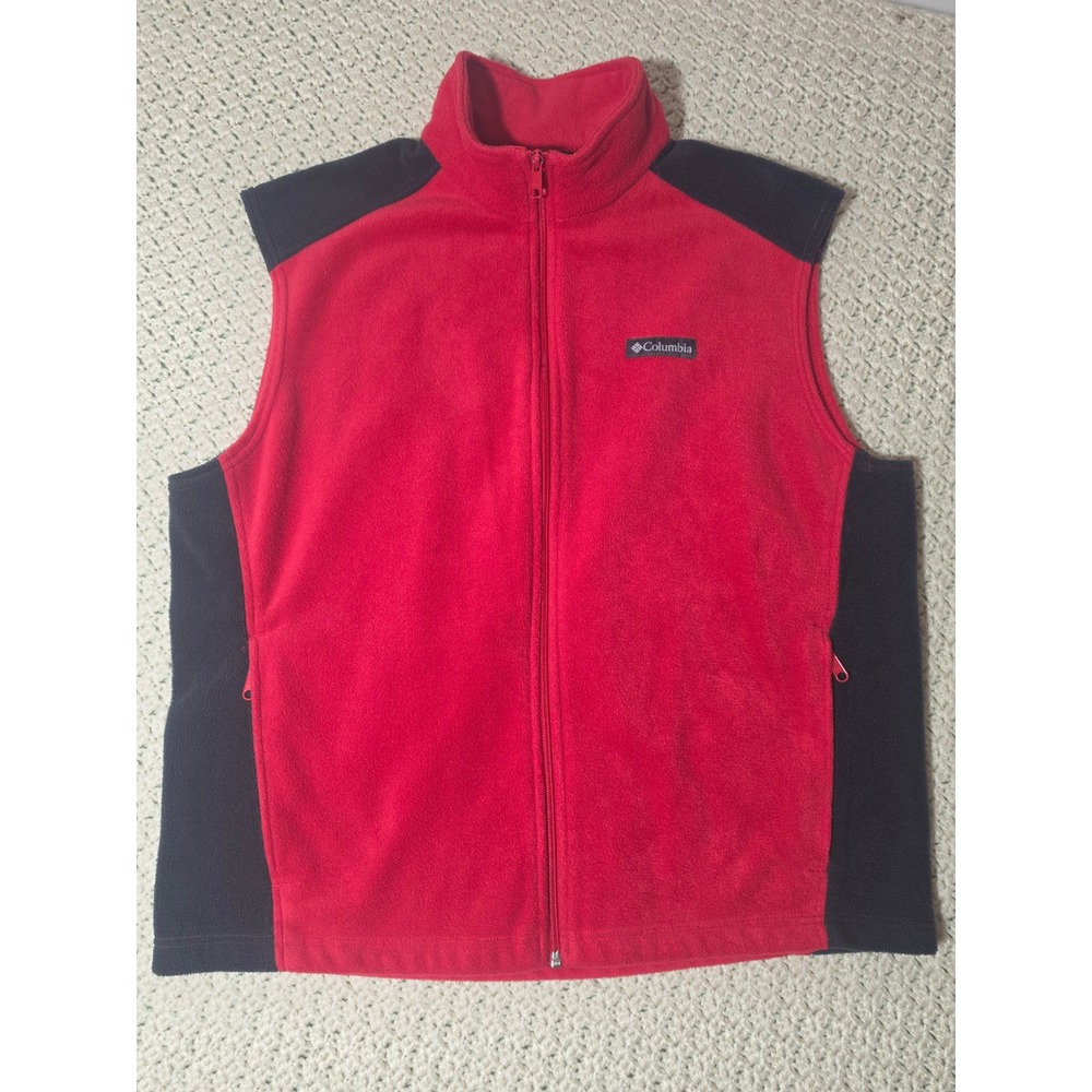 Columbia Fleece Vest Mens XL Red Excellent Full Zip Colorblock AM1535